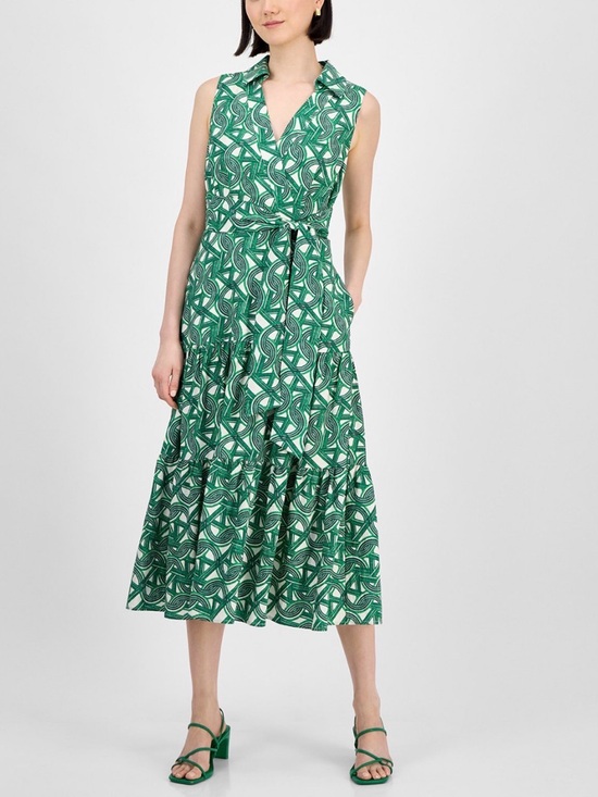 Tahari Dresses & Skirts - Tahari ASL Women’s Sleeveless Tie Waist Collard Shirtdress Sz 14 Green $159 NWT